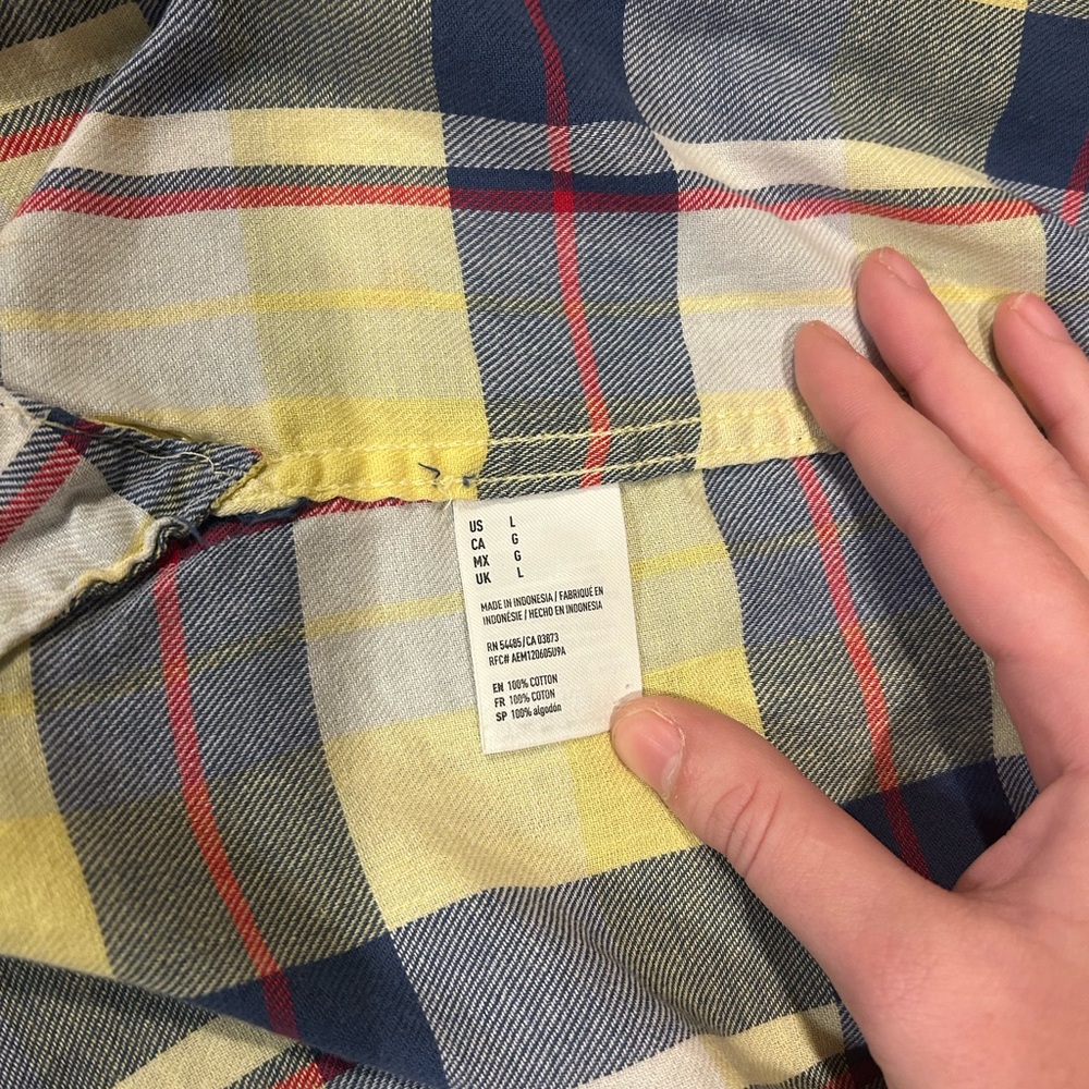 American Eagle Outfitters Flannel Womens‎ Light Yellow & Blue Flannel Size Large - Picture 4 of 7